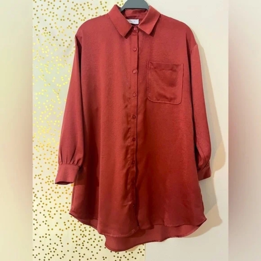 'Sage The Label' Oversized Satin Tunic Top / Rust / Size XS / GUC